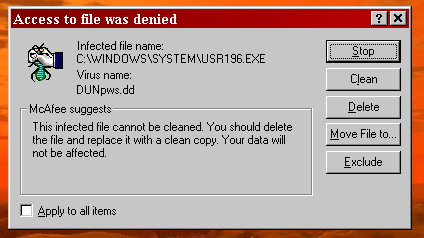 Virusalarm fra McAfee Antivirus 4.0